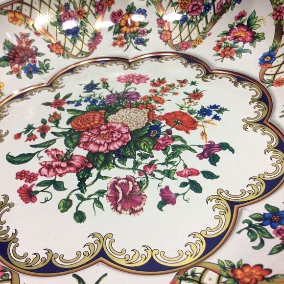 Daher England Serving Fruit Bowl Decorated Ware Tin Floral Gold Vintage 1971 - Picture 6 of 9